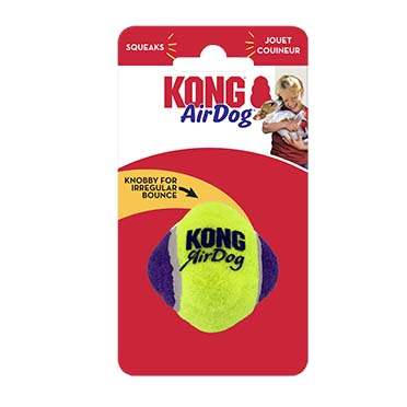 Kong airdog squeaker knobby ball yellow/fuchsia - Verpakkingsbeeld