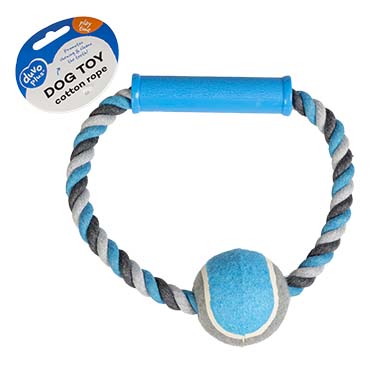 Knotted Cotton O- Pull Ring With Tennis Ball grey/blue - Facing