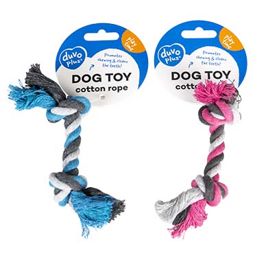 Tug toy knotted cotton with 2 knots blue/pink - Verpakkingsbeeld