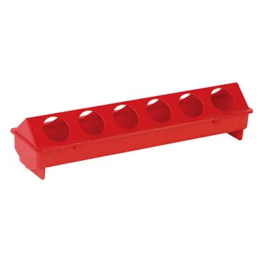 Plastic poultry feeder round holes Red 51x12x11,5cm