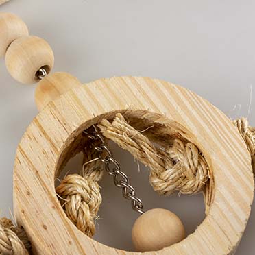 Wooden rings with sisal rope & beads beige - Detail 2