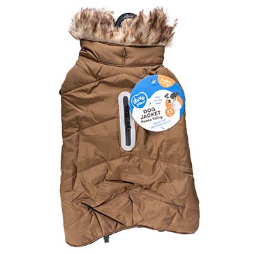Dog jacket fluffy hood khaki - Verpakkingsbeeld