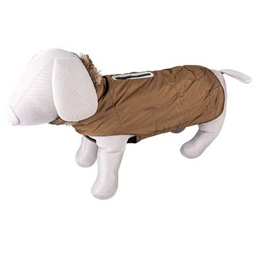 Dog jacket fluffy hood khaki - <Product shot>