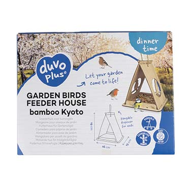 Garden birds food dispenser bamboo kyoto wood-coloured - Facing