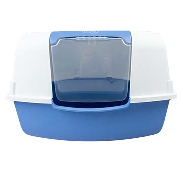 Cat toilet ariel corner with filter & scoop light blue/white - Facing