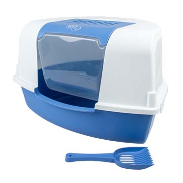 Cat toilet ariel corner with filter & scoop light blue/white - Product shot