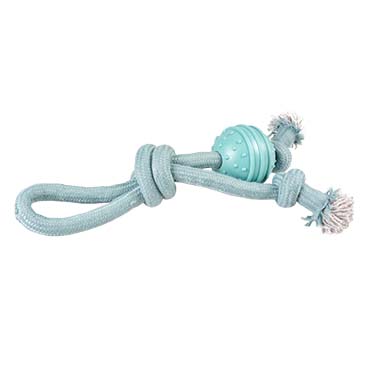 Corde boucle avec nœud & balle en caoutchouc bleu - Product shot