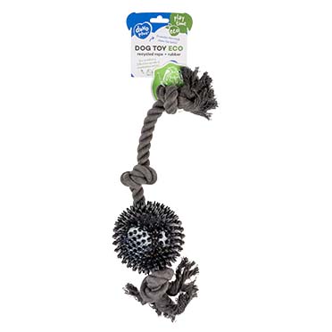 Eco touw 3 knopen & 11cm rubber bal zwart - Verpakkingsbeeld