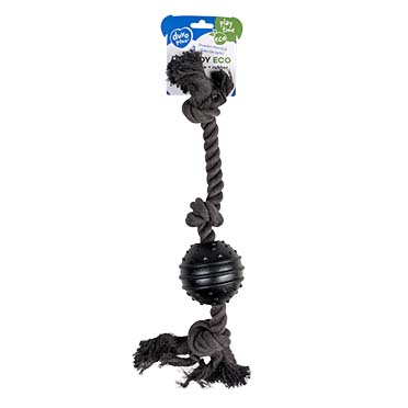 Eco corde 3 nœuds & boule en caoutchouc 8cm noir - Verpakkingsbeeld