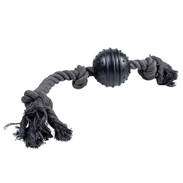 Eco touw 3 knopen & 8cm rubber bal zwart - Product shot