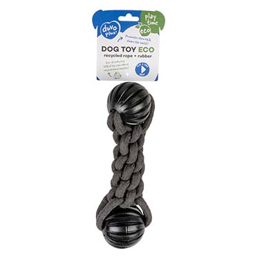 Eco touw stick & 2 rubber ballen zwart - Verpakkingsbeeld