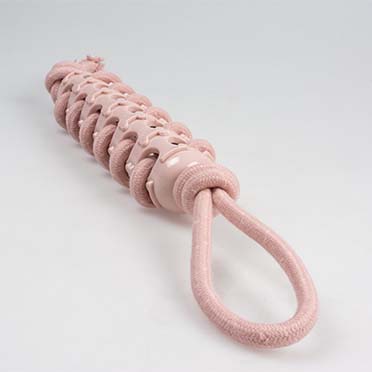 Touw stick met rubber & lus roze - Detail 2