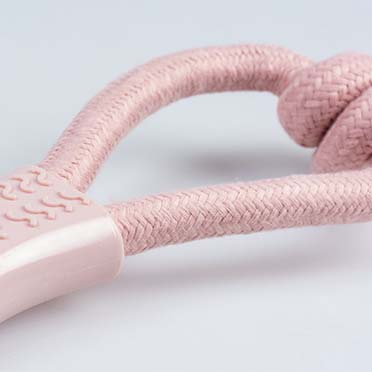 Touw 8-trekring met knopen & rubber roze - Detail 1
