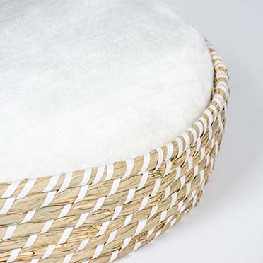 Boho wicker basket round & cushion beige/white - Detail 1