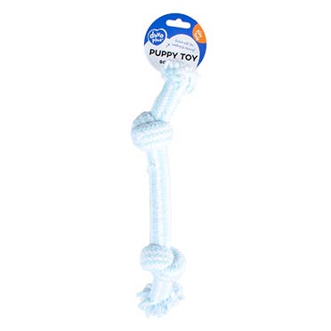 Puppy soft touw met 2 knopen blauw/wit - Facing