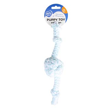 Puppy soft touwbal met 2 knopen blauw/wit - Facing