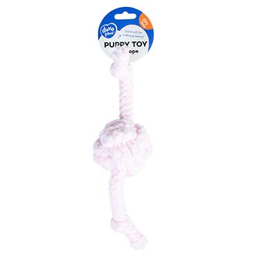 Puppy soft touwbal met 2 knopen roze/wit - Facing