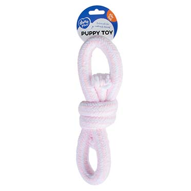 Puppy soft touw met 2 lussen roze/wit - Facing