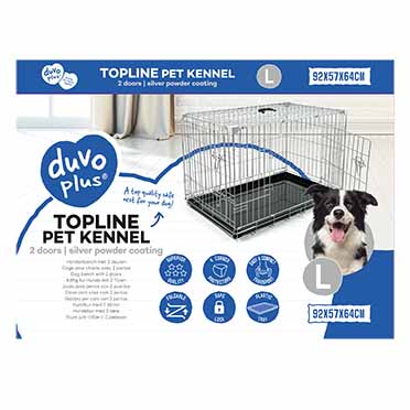 Topline dog crate 2 doors plastic tray light grey - <Product shot>