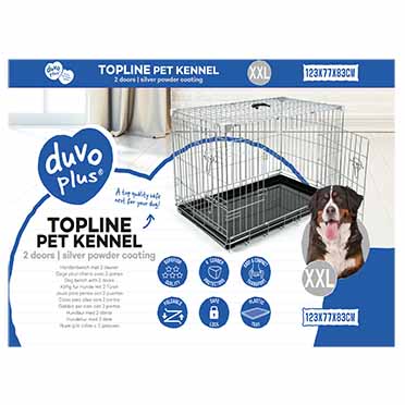 Topline dog crate 2 doors plastic tray light grey - <Product shot>