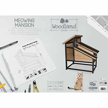Woodland Design kattenhuis Meowing Mansion Houtkleurig - Verpakkingsbeeld