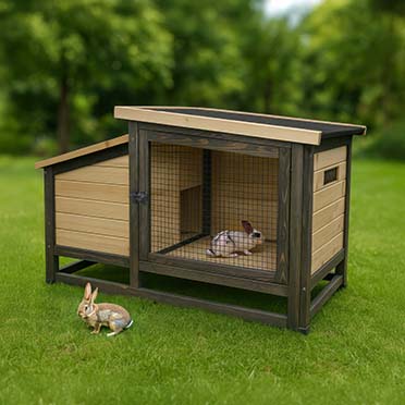 Woodland Design konijnenverblijf Bunny Barnet Houtkleurig - Sceneshot