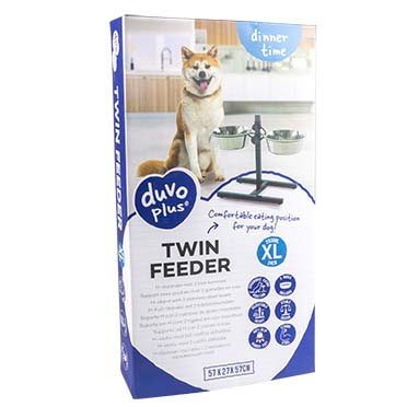 Twin Feeder H-staander + kommen Zilver - Verpakkingsbeeld