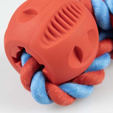 Rubrop haltertouw met 2 ballen Rood - Detail 2