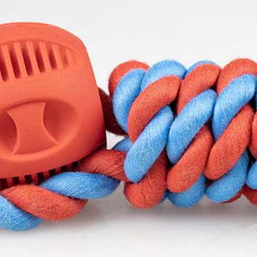 Rubrop haltertouw met 2 ballen Rood - Detail 3