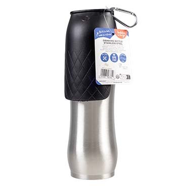 Drinkfles RVS inox Zilver/zwart - Facing
