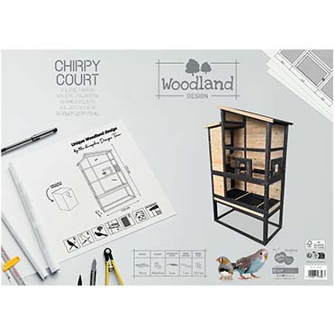 Woodland design volière Chirpy Court Houtkleurig - Verpakkingsbeeld