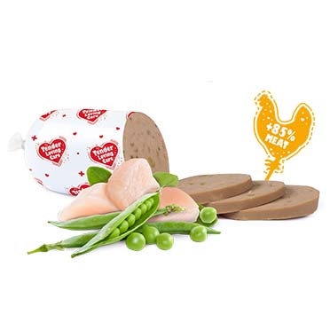 Wurst für Hunde mit Huhn & Erbse - Foodshot