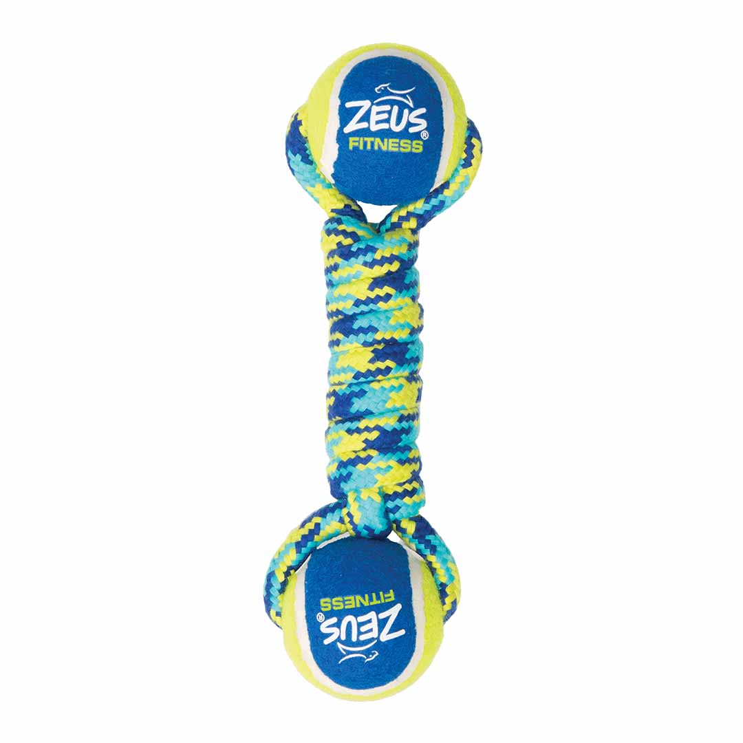 Zs fitness dubbel t-bal touw + 2 ballen blauw/geel - Product shot