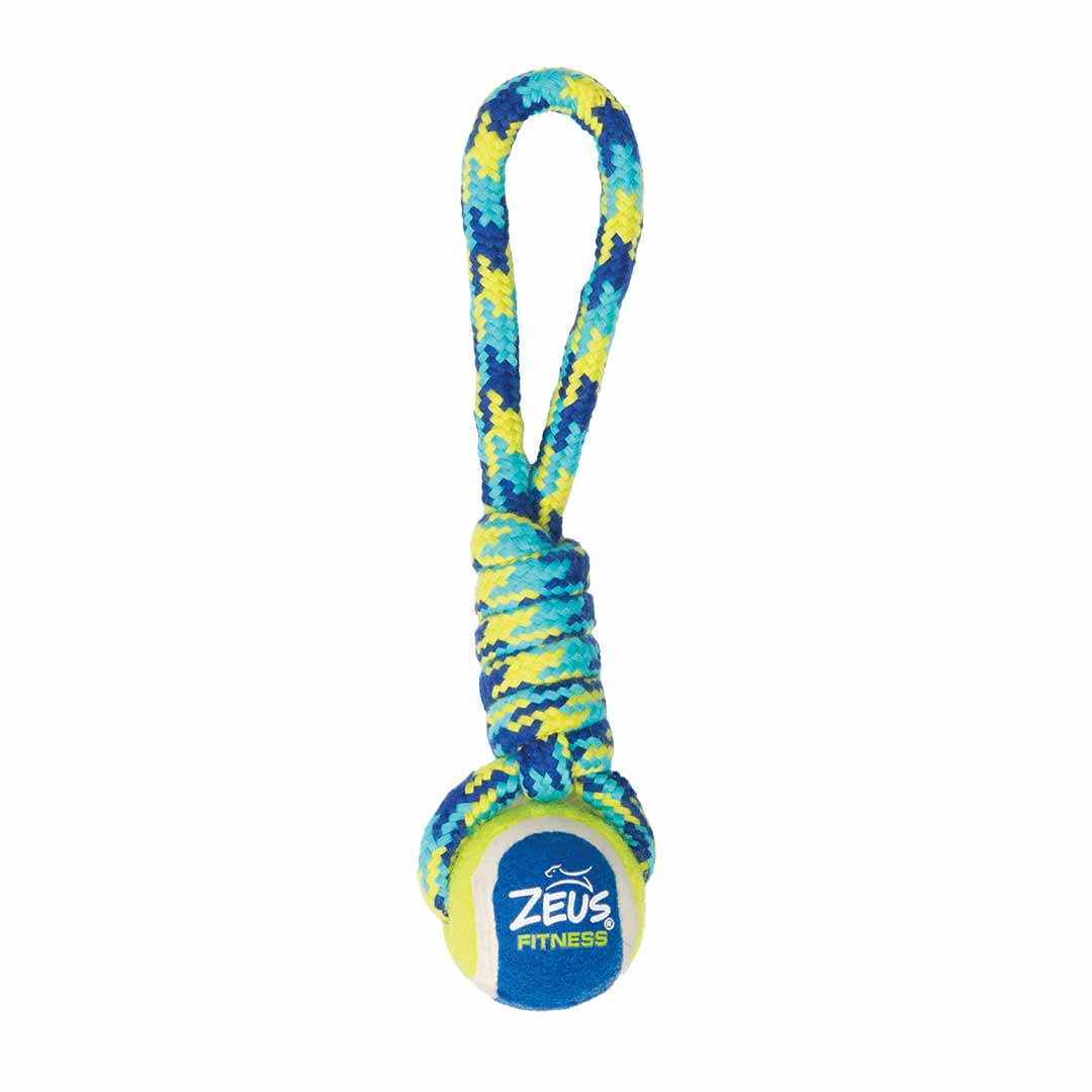 Zs fitness tennis ball rope tug w. ball blue/yellow - Product shot