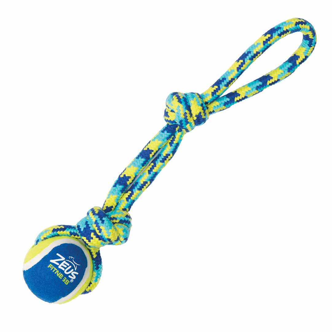 Zs fitness rope tug w. tennis ball blue/yellow - Product shot