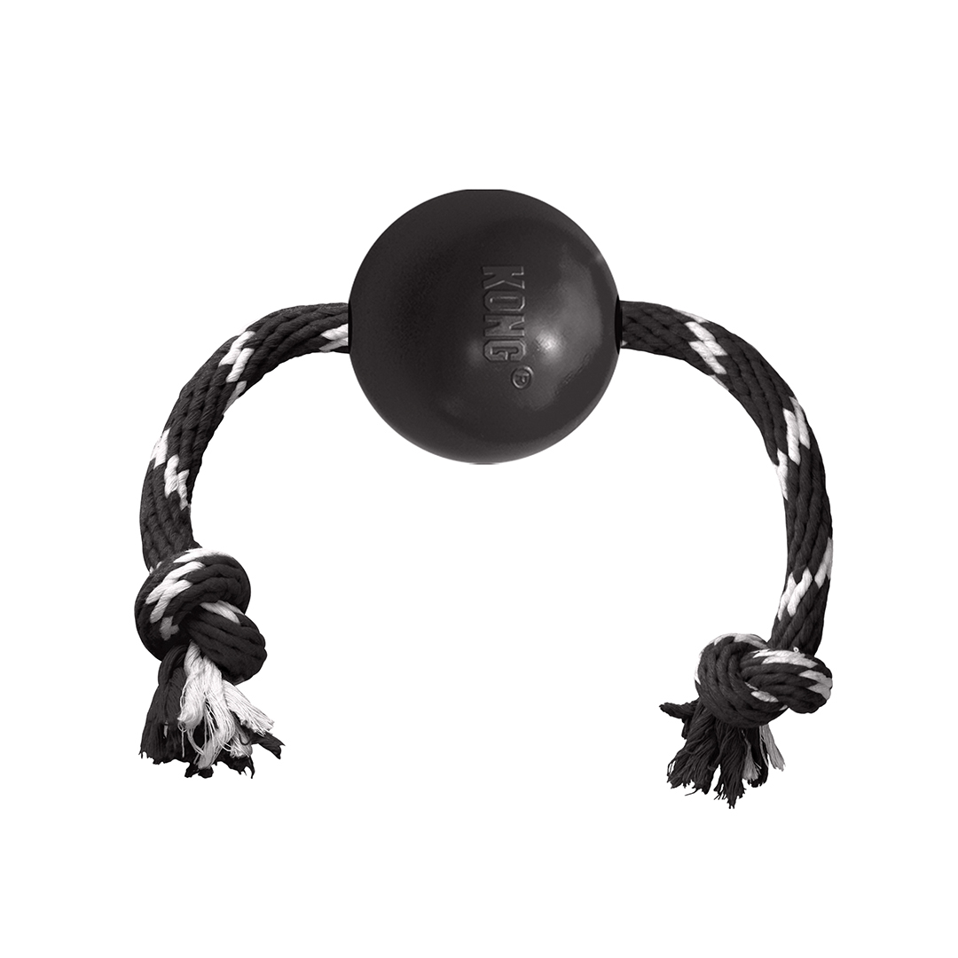 KONG extreme ball w/rope zwart - Product shot