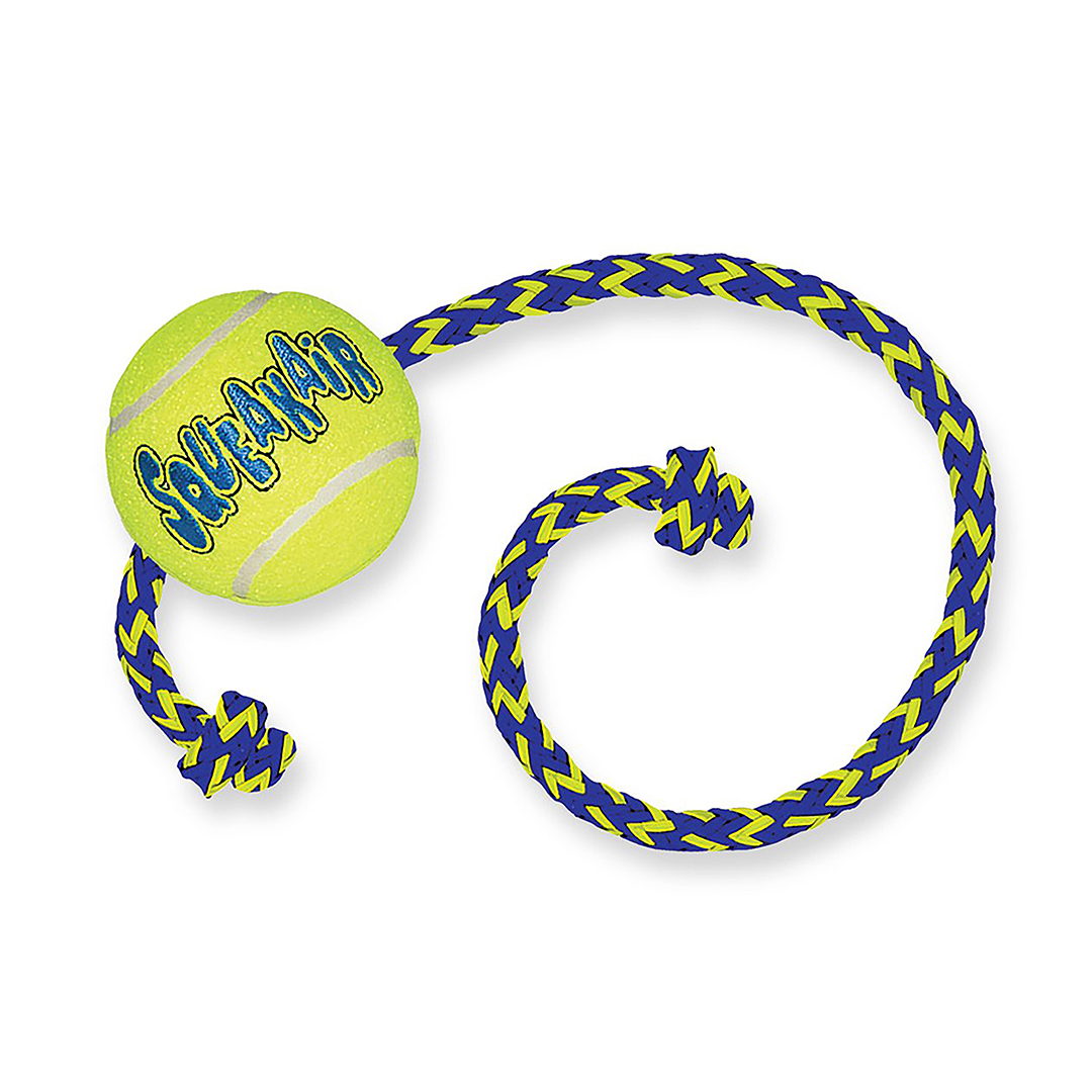 Kong air squeakair tennis ball + rope yellow - Product shot