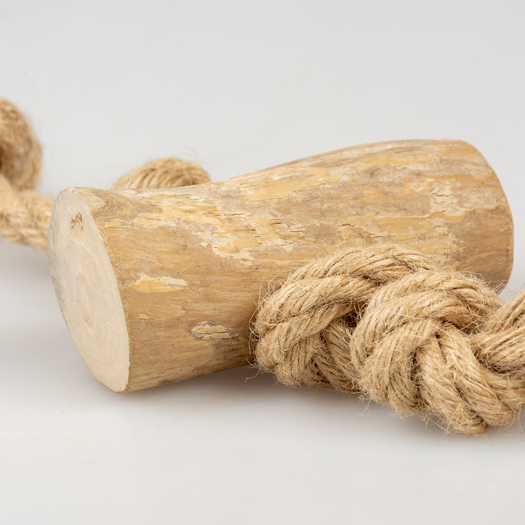 Coffee wood chewing stick & jute rope brown - Detail 1