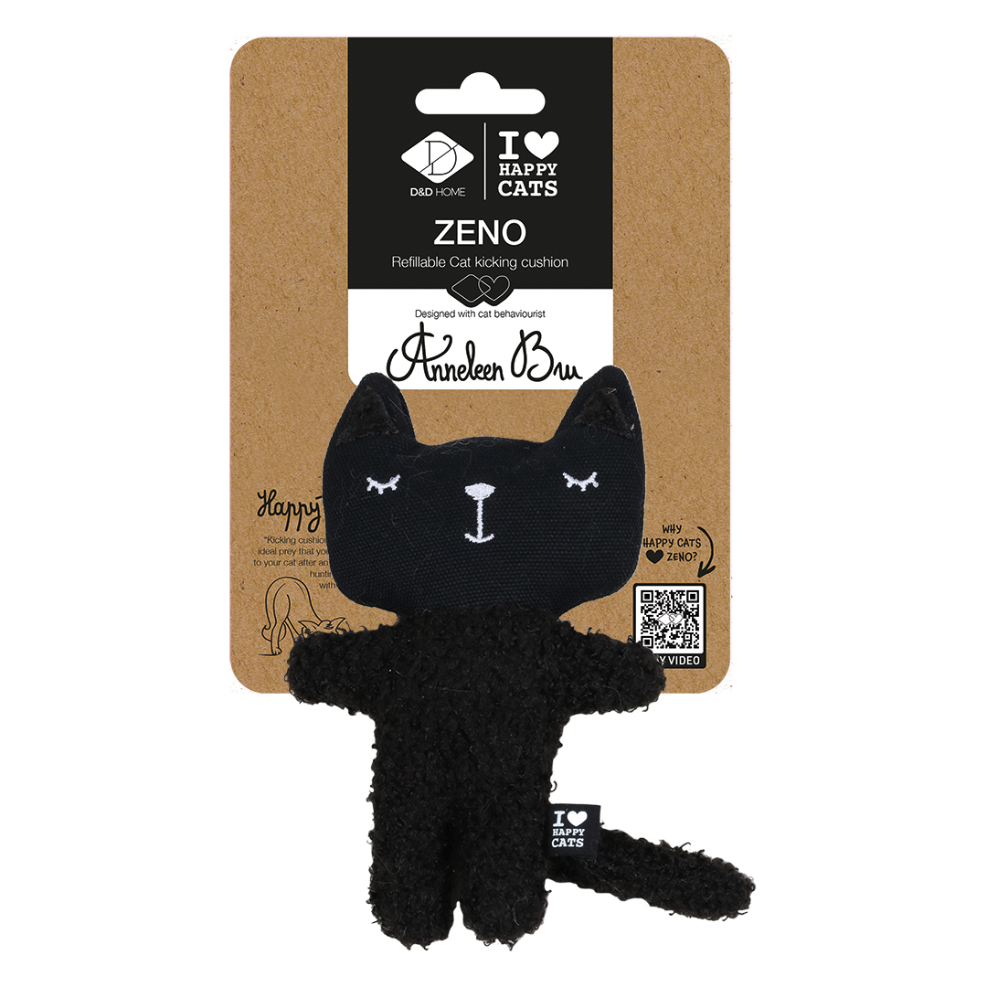 Zeno - refillable cat kicking cushion black - Verpakkingsbeeld
