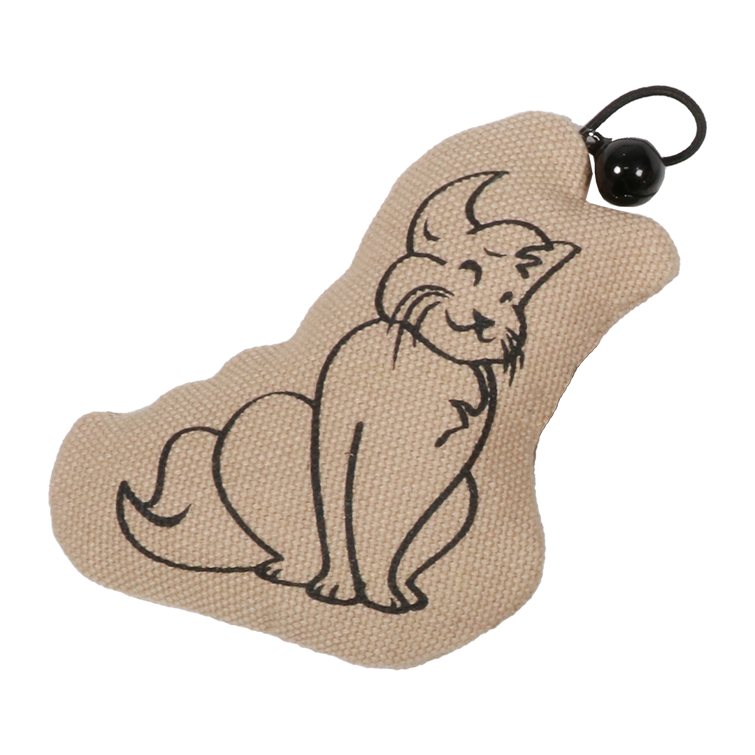 Sitting happy cat - cat toy with bell beige - Product shot