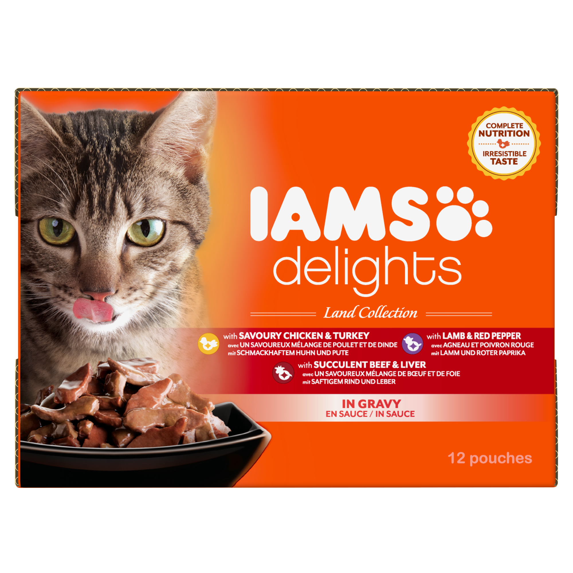 Iams pouch 12-pack land collection in gravy - Product shot