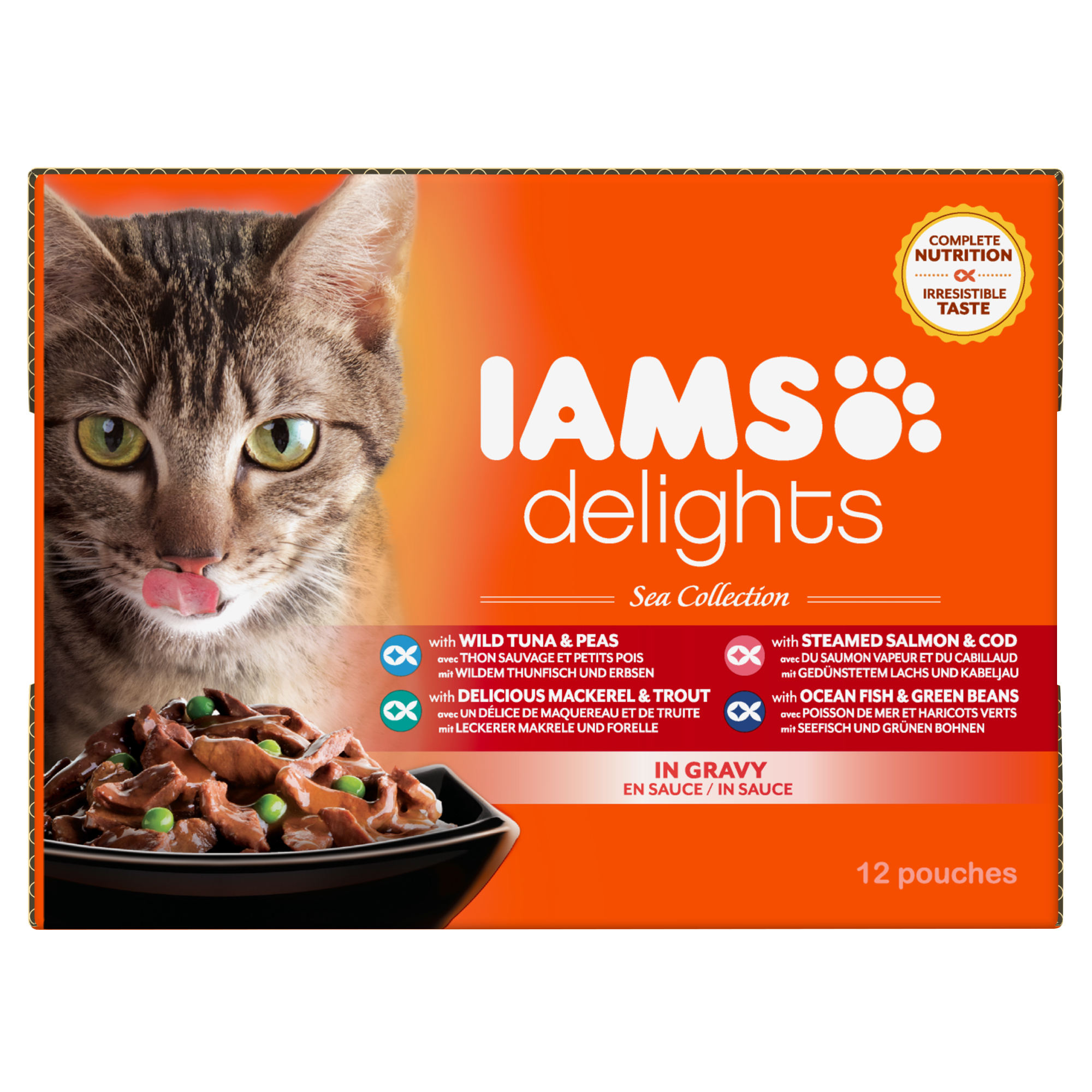 Iams pouch 12-pack sea collection in gravy - Product shot