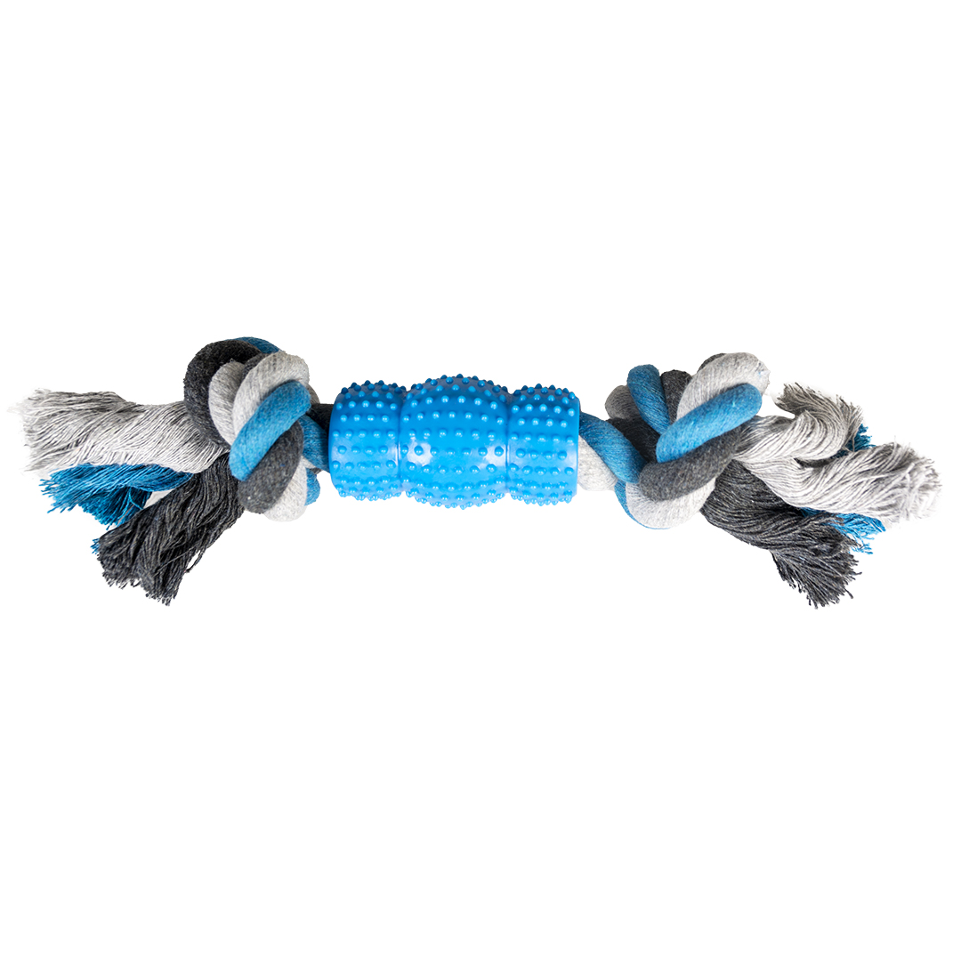 Knoop katoen met 2 knopen & rubber grijs/blauw - Product shot