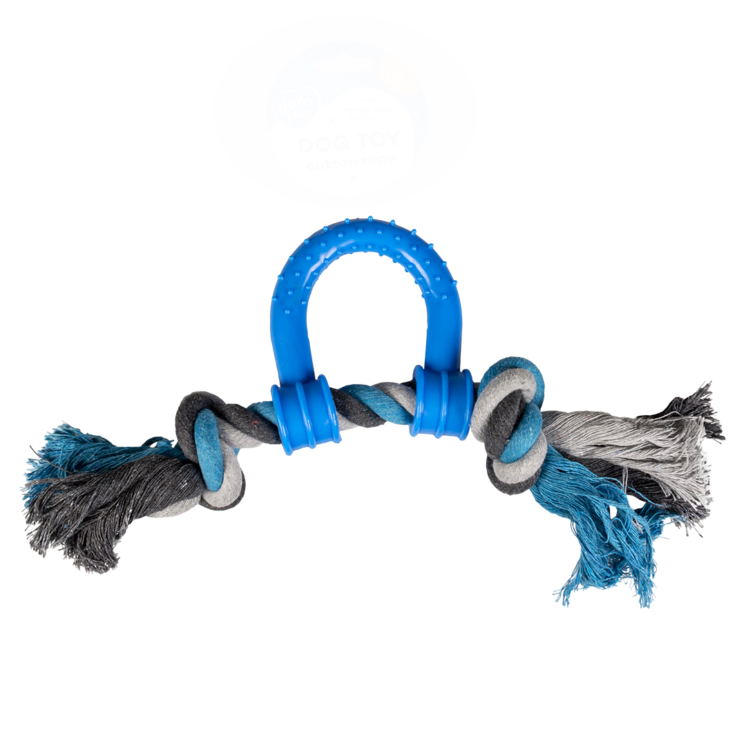 Tug Toy Knotted Cotton Pull Ring & Plastic grey/blue - Product shot