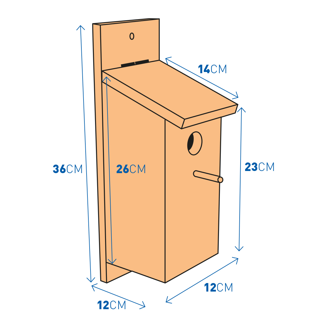 Nest box great tit kit in box brown - Technische tekening