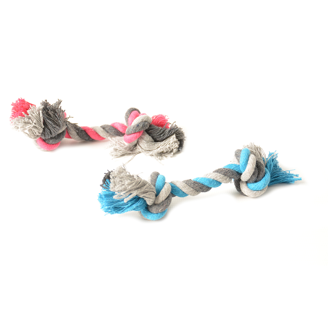 Tug toy knotted cotton with 2 knots blue/pink - Product shot