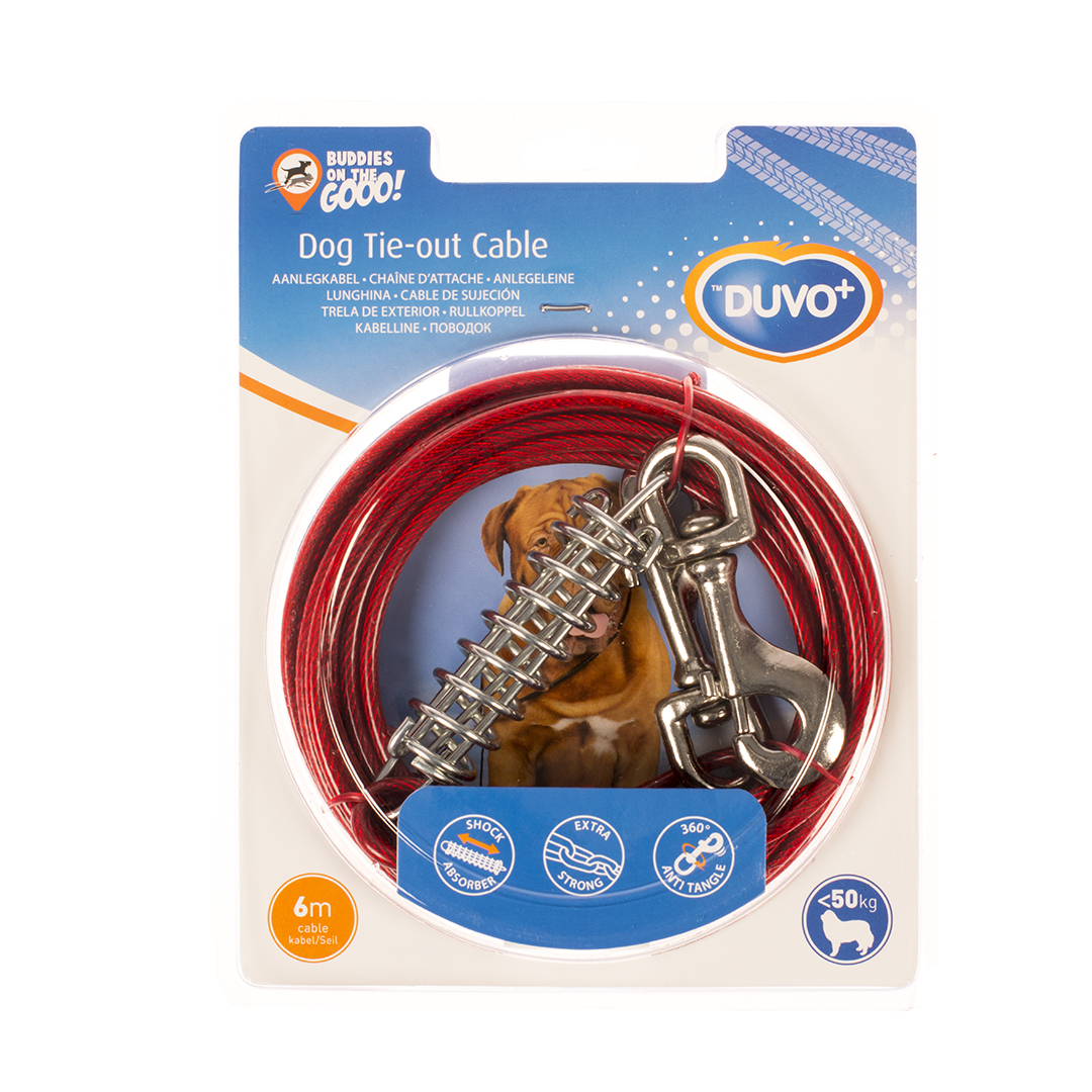 Tie out cable with spring heavy duty red - Verpakkingsbeeld