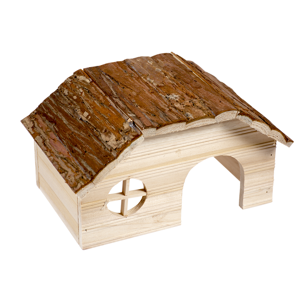 Lodge en bois avec toit en écorce rongeurs - <Product shot>