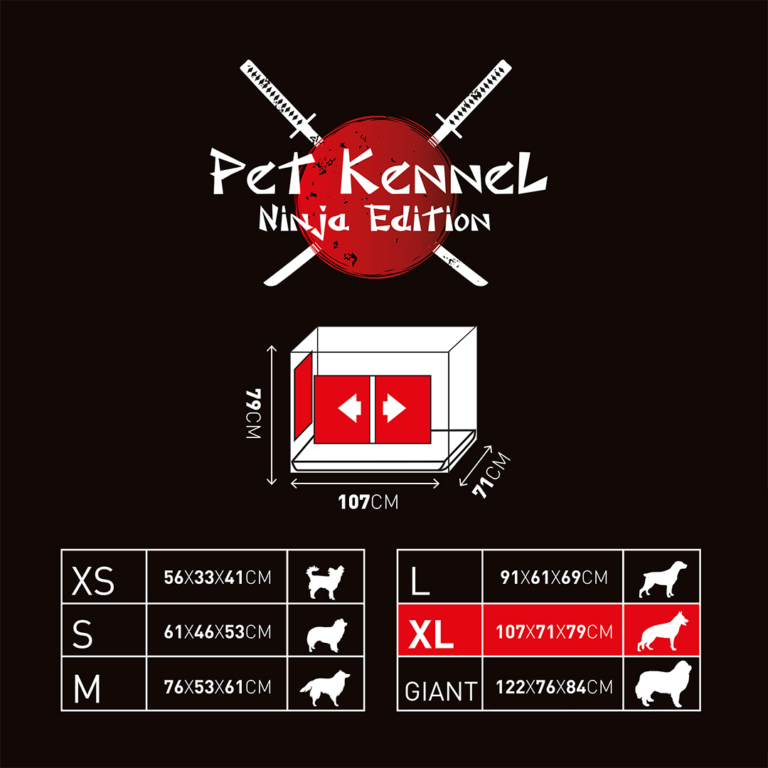 Pet kennel ninja edition with sliding door - Technische tekening