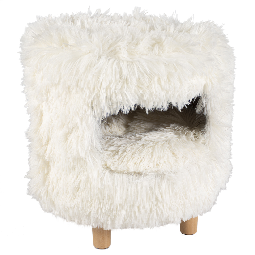 Cat house with long plush white - Product shot